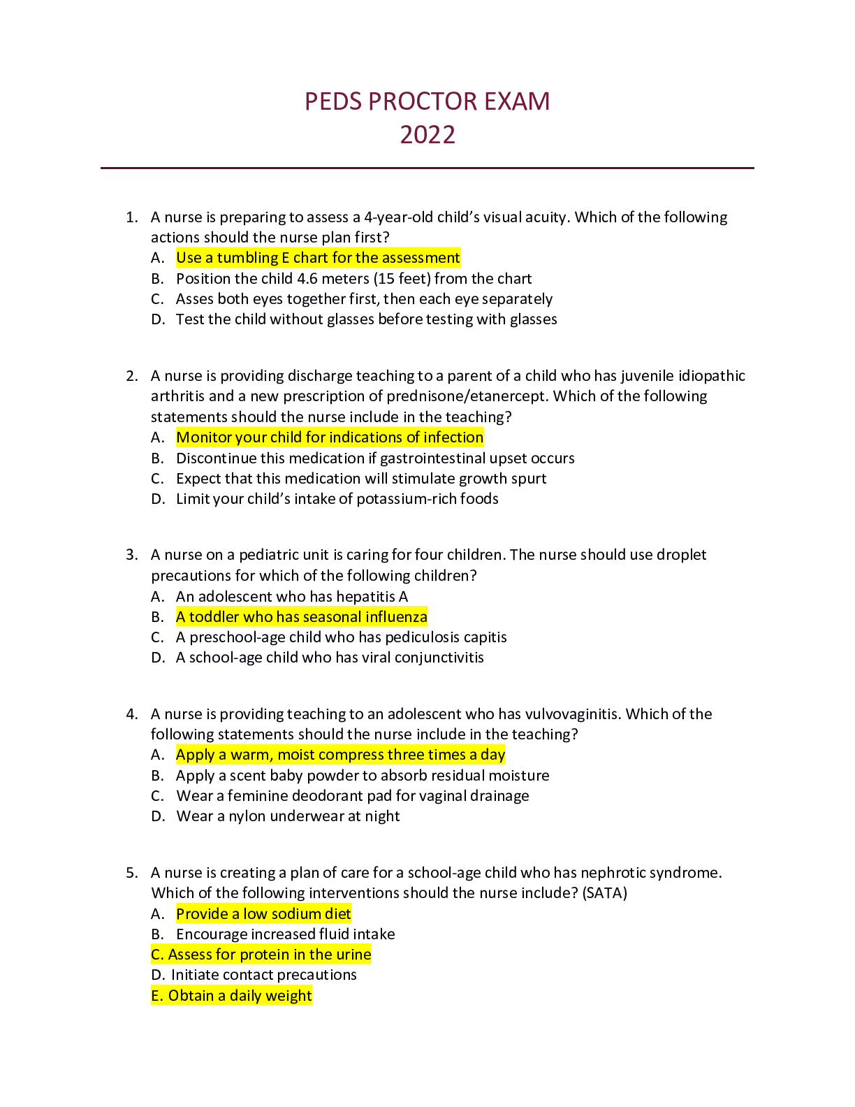 ATI PEDS PROCTOR EXAM (30 PAGE PAPER) Browsegrades